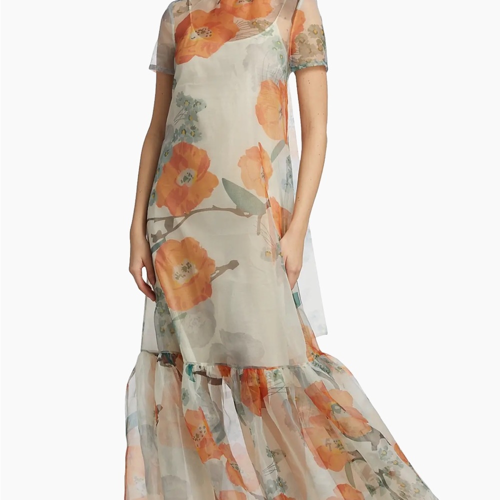 STAUD Floral Maxi Dress in Orange and Green